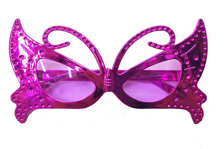 Fuşya Renk Plastik Yılbaşı Partisi Kelebek Figürlü Gözlük