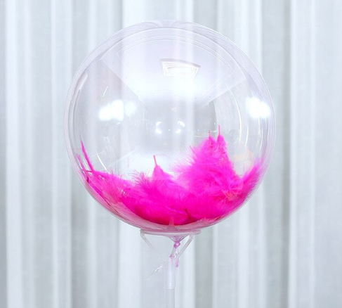 Fuşya Tüylü Dekorasyon Şeffaf Balon 24 İnch 