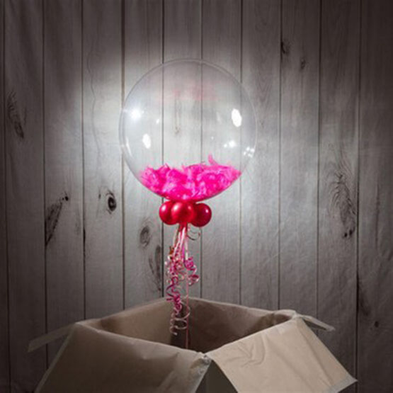 Fuşya Tüylü Dekorasyon Şeffaf Balon 24 İnch 