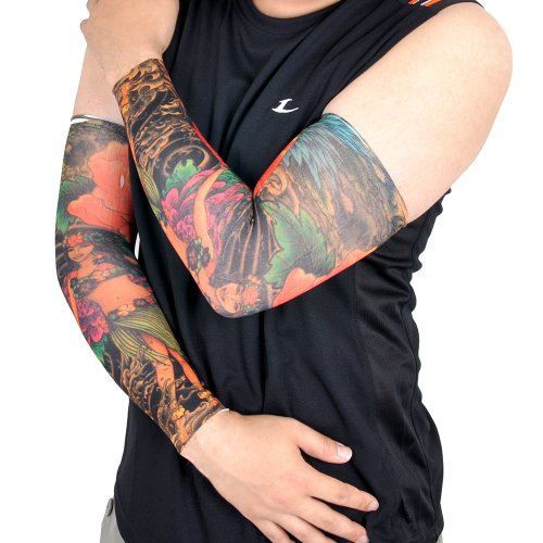 Giyilebilir Kol Dövmesi Çorap Dövme 3D Baskılı Kol Bacak Dövme 2 Adet Model 17