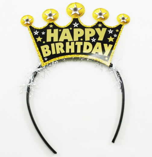 Gold Renk Happy Birthday Yazılı Sim Süslü Parti Tacı