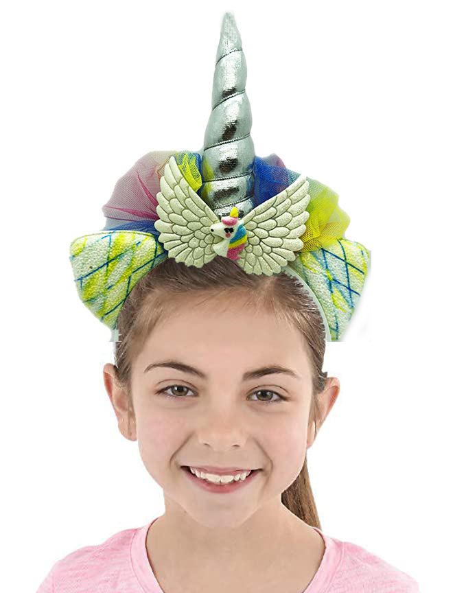 Gümüş Boynuzlu Tüllü Kanatlı Unicorn Tacı 17x27 cm