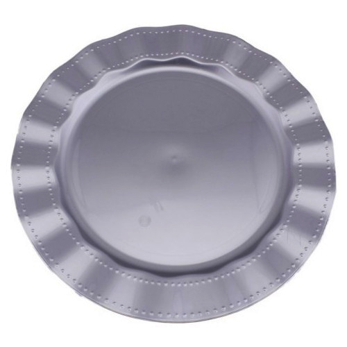 Gümüş Rengi Lüks Plastik Mika Yuvarlak Tabak 26 cm 6 Adet