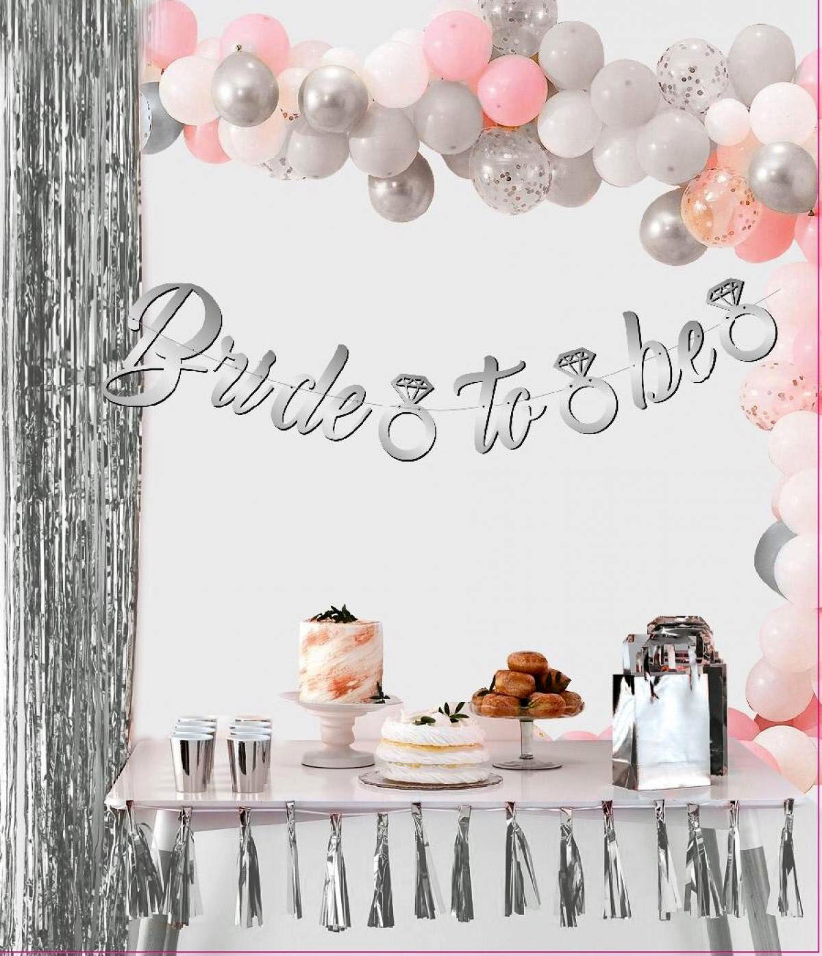 Gümüş Renk İtalik Yazı Bekarlığa Veda Partisi Tektaşlı Bride To Be Banner Flama Süs