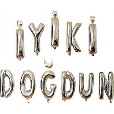 Gümüş Renk İyiki Doğdun Yazılı Doğum Günü Folyo Balonu 35 cm