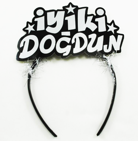 Gümüş Renk İyiki Doğdun Yazılı Sim Süslü Parti Tacı