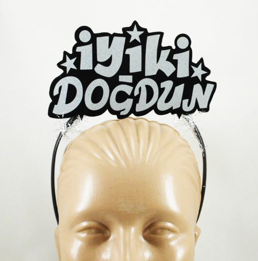 Gümüş Renk İyiki Doğdun Yazılı Sim Süslü Parti Tacı