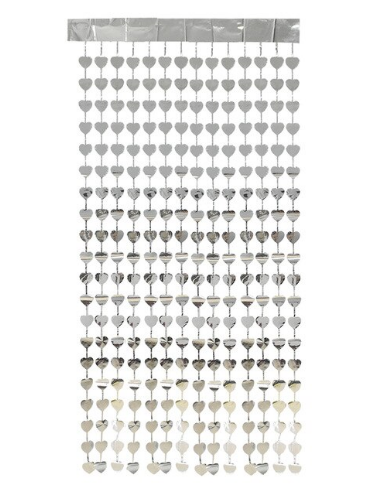 Gümüş Renk Kalp Şekilli Metalize Saçaklı Arka Fon Perde Dekorasyon