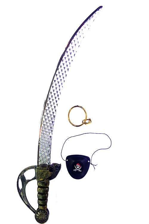 Gümüş Renk Kaptan Jack Korsan Kılıcı Göz Maskesi ve Korsan Küpesi 