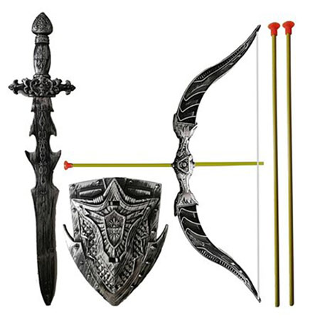 Gümüş Renk Plastik Lüks Kılıç Ok Yay ve Kalkan Seti 