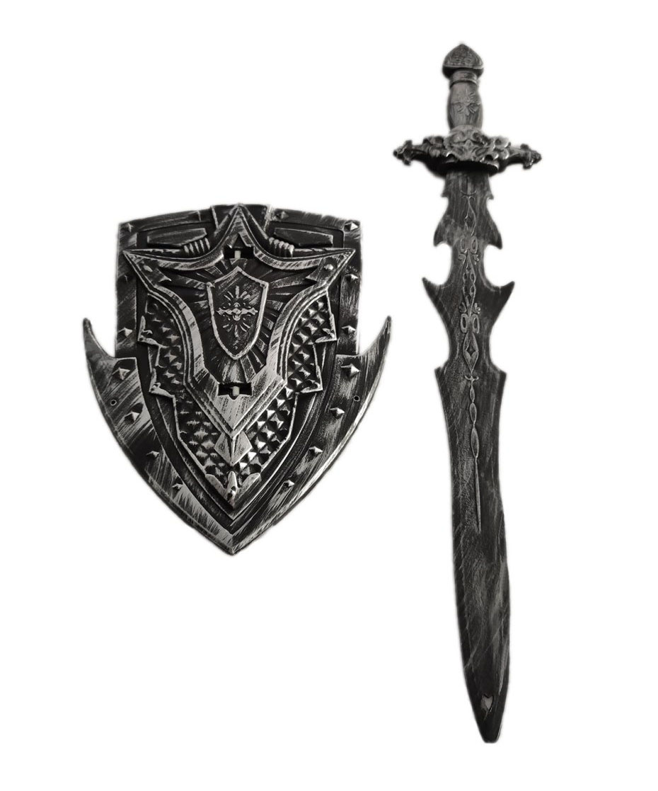 Gümüş Renk Plastik Lüks Kılıç Ok Yay ve Kalkan Seti 