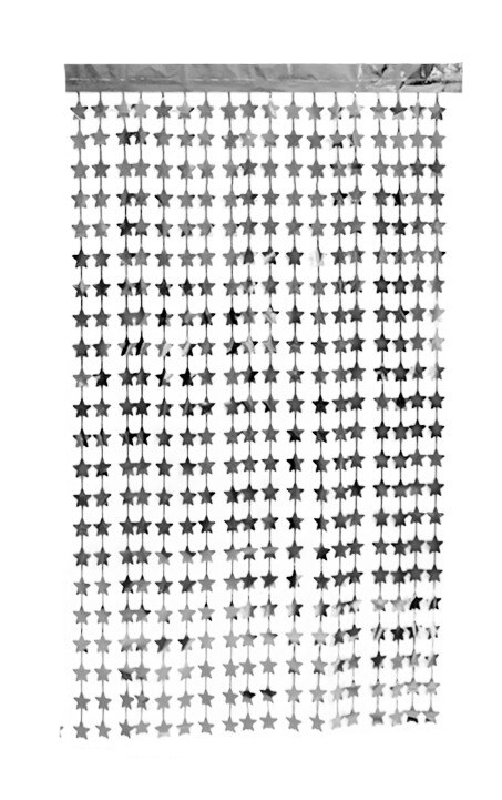 Gümüş Renk Yıldız Şekilli Metalize Saçaklı Arka Fon Perde Dekorasyon