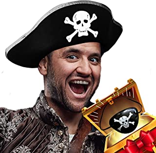 Gümüş Şeritli Siyah Renk Yayvan Denizci Korsan Şapkası Yetişkin 32x24 cm