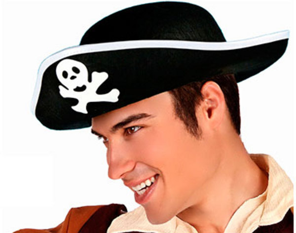 Gümüş Şeritli Siyah Renk Yayvan Denizci Korsan Şapkası Yetişkin 32x24 cm