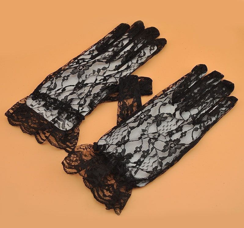 Güpürlü Bilek Boyu Siyah Renk Dantel Eldiven Yetişkin