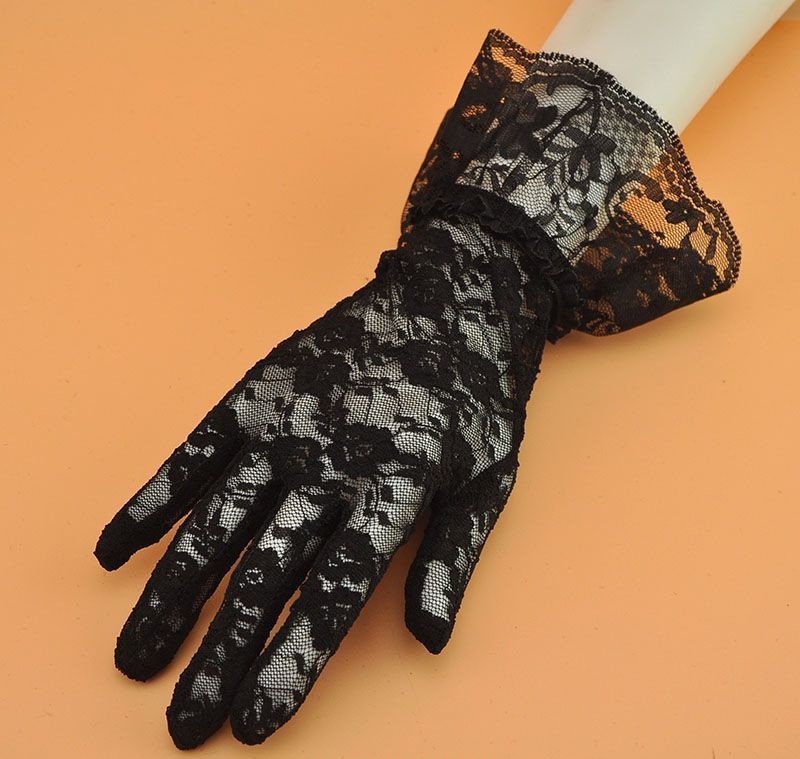 Güpürlü Bilek Boyu Siyah Renk Dantel Eldiven Yetişkin