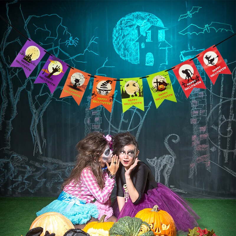 Halloween Baskılı Parti Süslemesi Bayrak Süs Flama 3 Metre