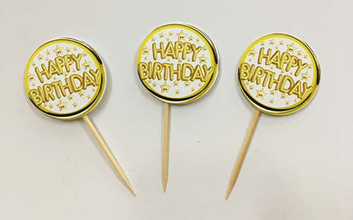 Happy Birthday Yazılı Sarı Renk Parti Kürdan Süsü 20 Adet