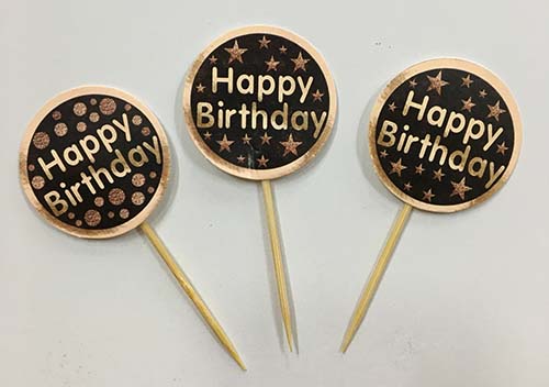 Happy Birthday Yazılı Yıldız Desenli Parti Kürdan Süsü 20 Adet