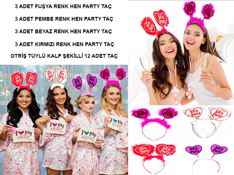 Hen Party Yazılı Taç - After Party Taçları Rengarenk 12 Adet