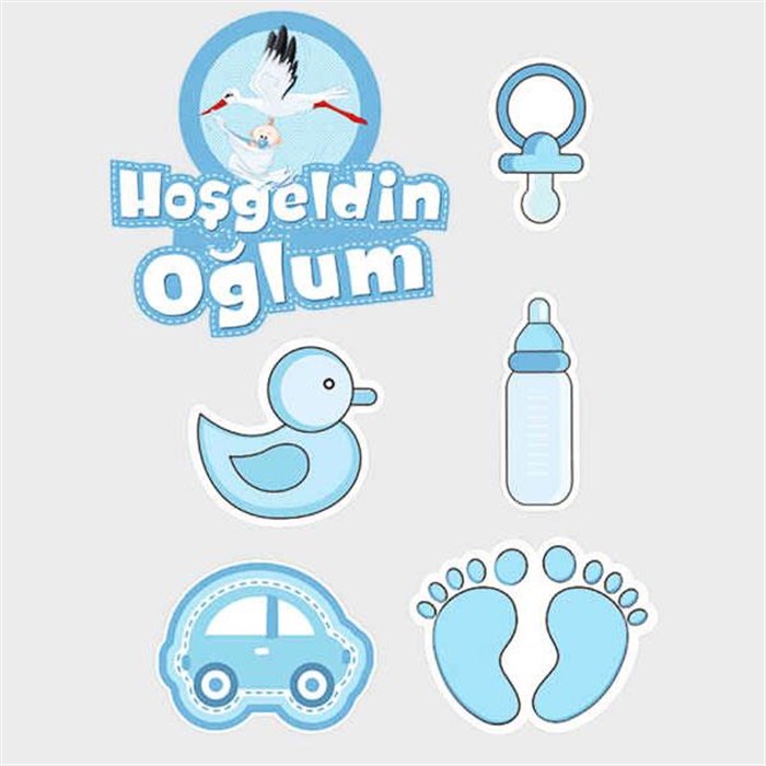 Hoşgeldin Oğlum Baby Shower Sticker Etiket Seti 6 Adet