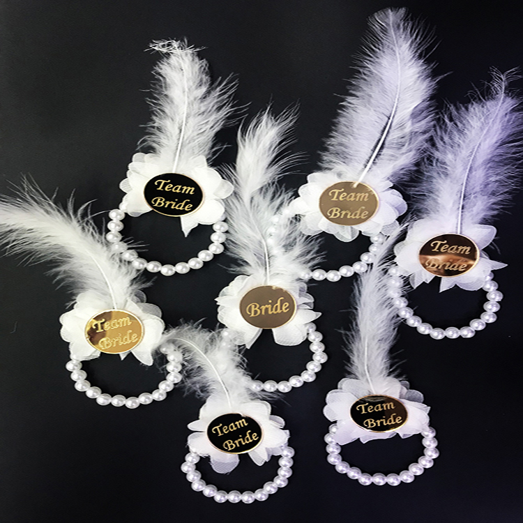 İncili Nedime Bilekliği Altın Renk Pleksili Beyaz Otrişli 10 Adet