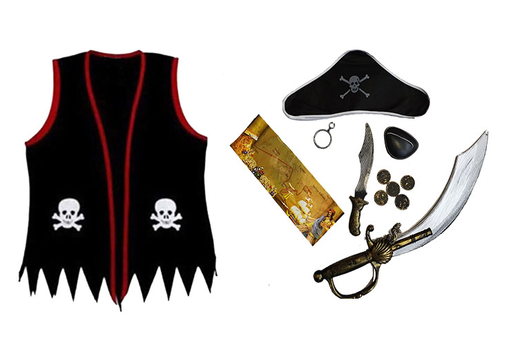 Kaptan Jack Çocuk Korsan Yelekli Kostüm Seti Full Set 12 Parça