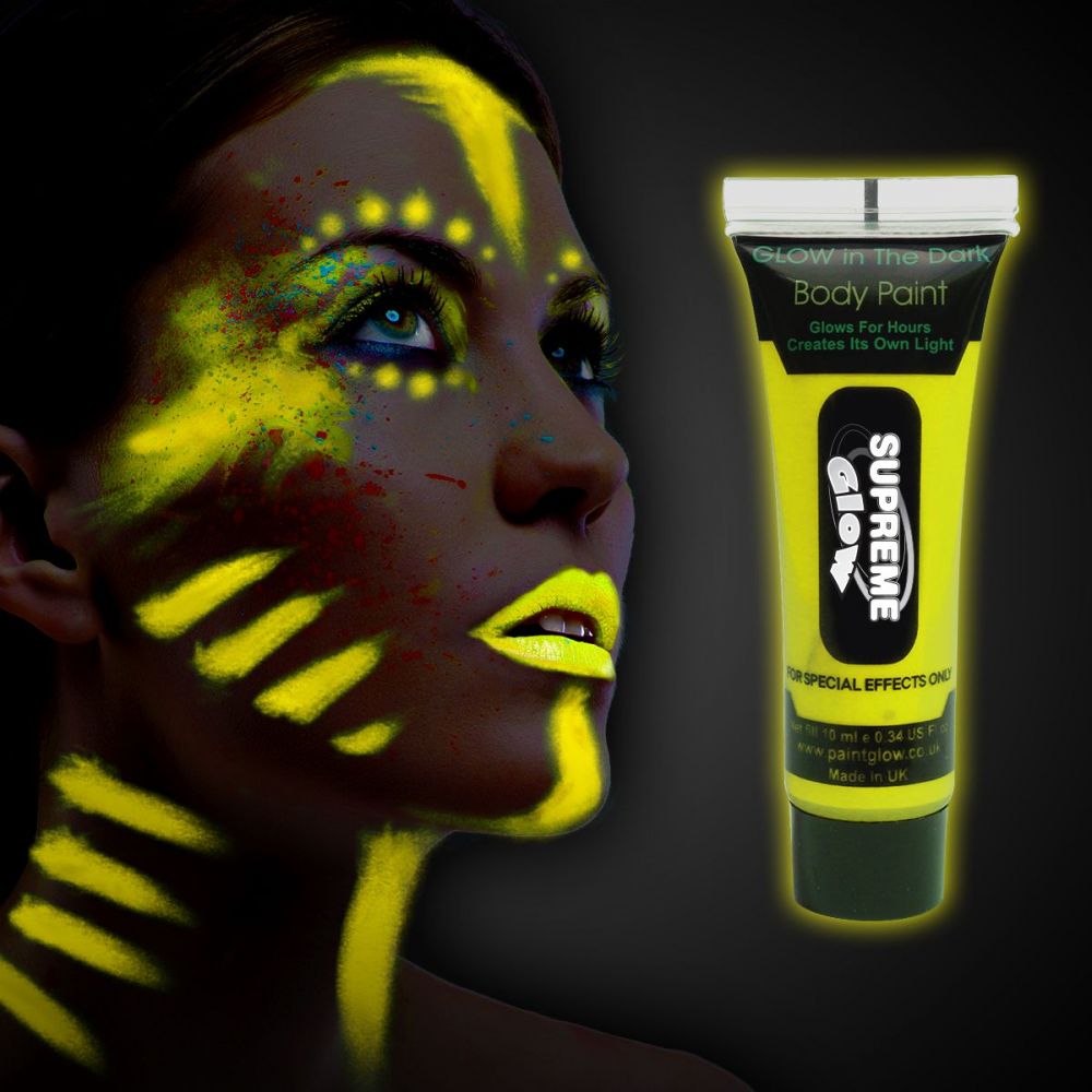 Karanlıkta Parlayan Fosforlu Neonlu Glow Parti Yüz Boyası Vücut Kremi Sarı Renk