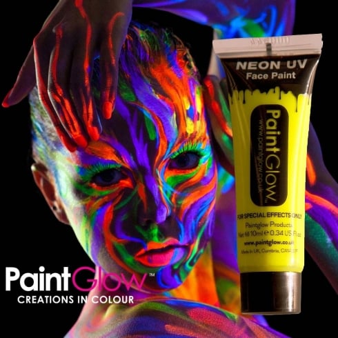 Karanlıkta Parlayan Fosforlu Neonlu Glow Parti Yüz Boyası Vücut Kremi Sarı Renk