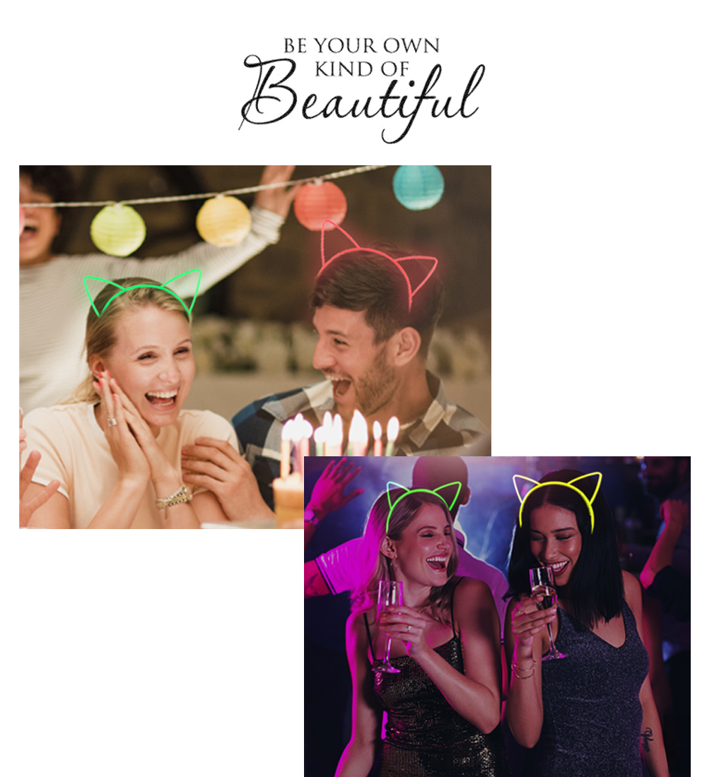 Karanlıkta Yanan Glow Kedi Kulağı Kedi Tacı Renkli 6 Adet