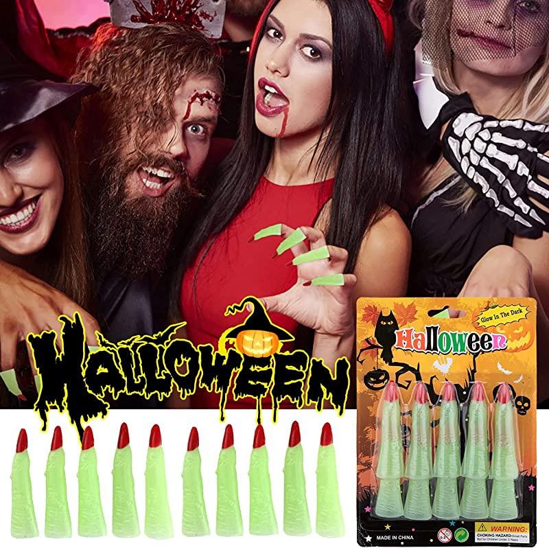 Karanlıkta Yanan Halloween Cadılar Bayramı Kırmızı Cadı Tırnakları 10 Adet