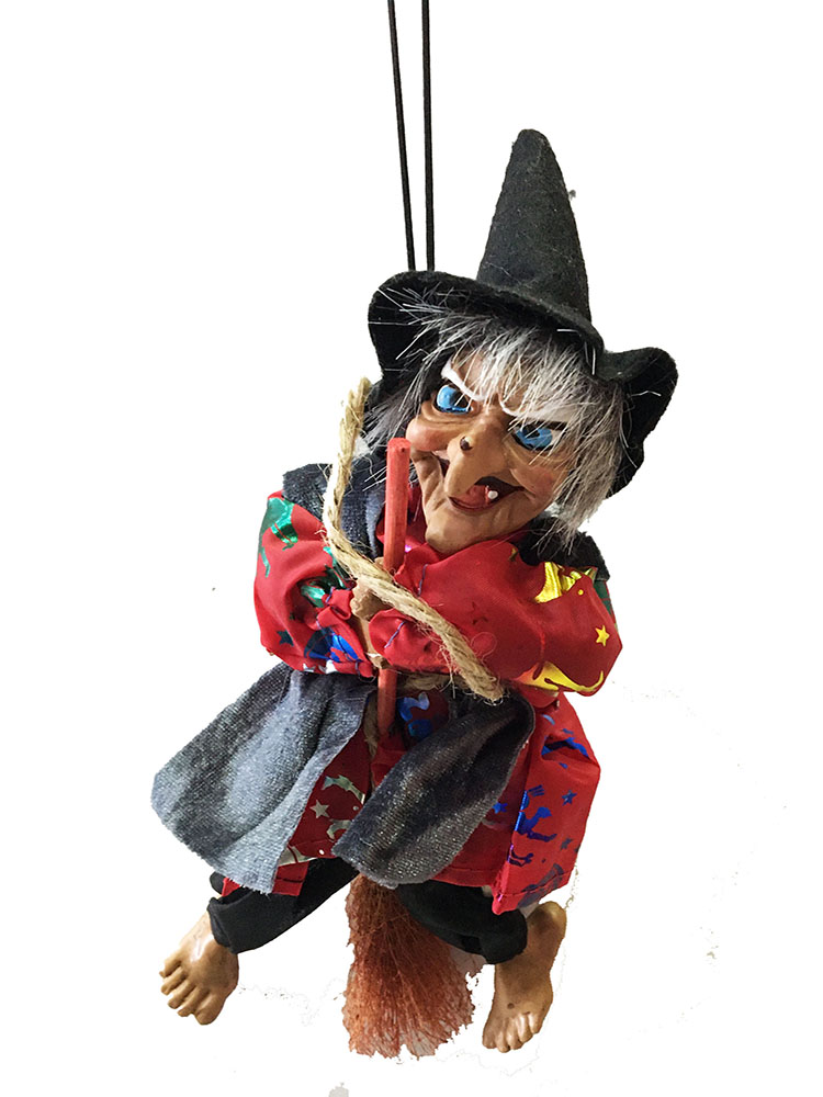 Kırmızı Elbiseli Asma Aparatlı Sesli Işıklı Sensörlü Şekil Verilebilir Dekoratif Cadı 25 cm