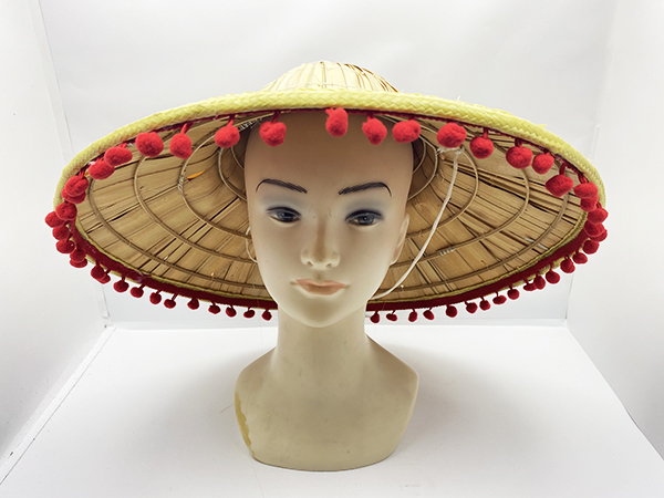 Kırmızı Ponponlu Hasır Meksika Şapkası Yetişkin Boy 42x35 cm