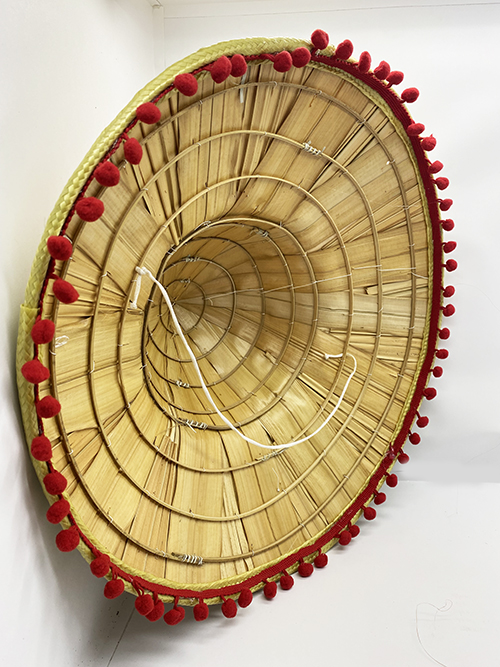 Kırmızı Ponponlu Hasır Meksika Şapkası Yetişkin Boy 42x35 cm