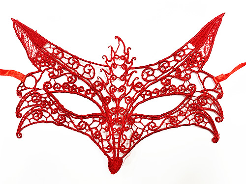 Kırmızı Renk Dantel Örgü İşlemeli Parti Maskesi Model 4