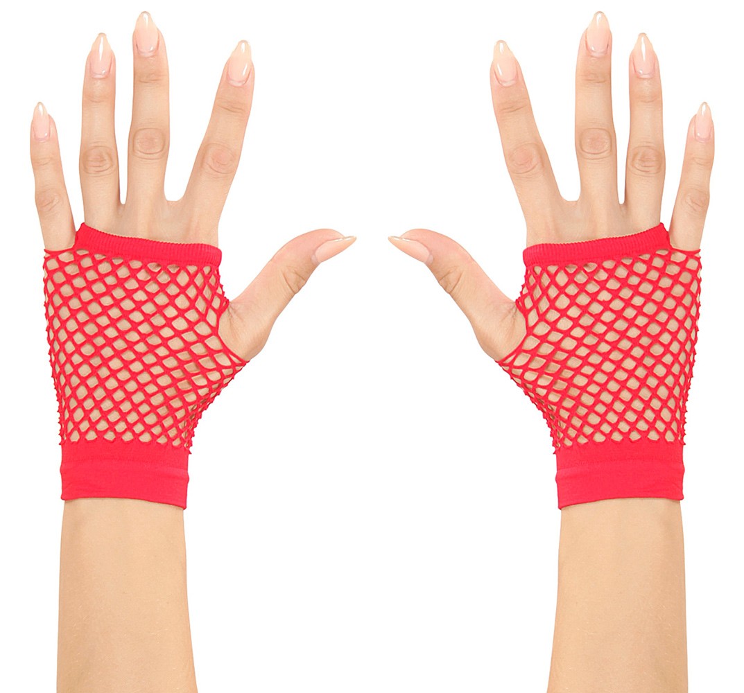 Kırmızı Renk Kısa Boy Fileli Örgü Eldiven