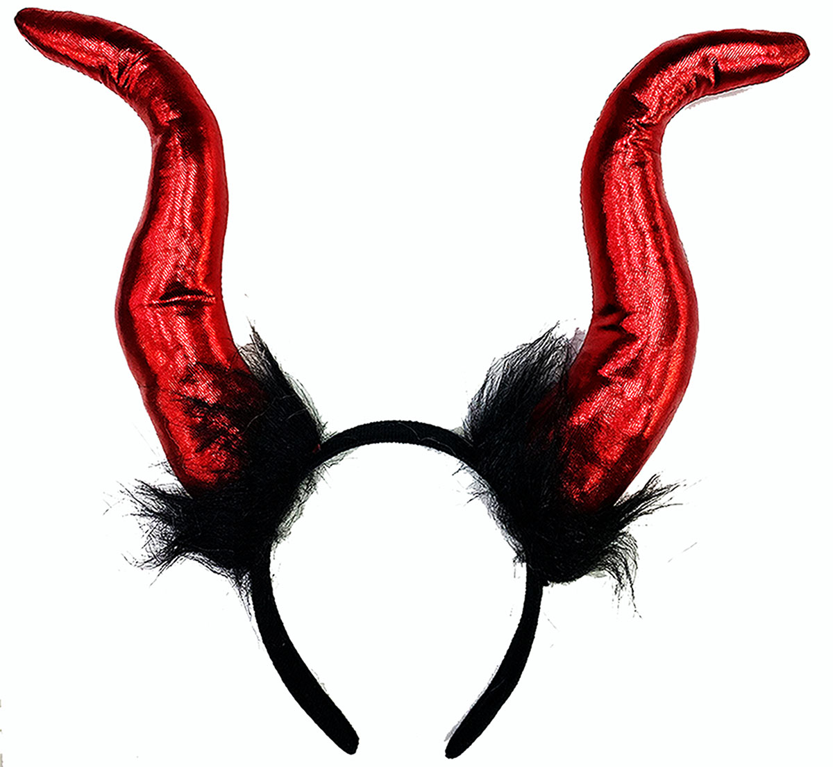 Kırmızı Renk Mega Boy Siyah Tüylü Saten Kaplama Boynuzlu Malefiz Tacı 30x28 cm