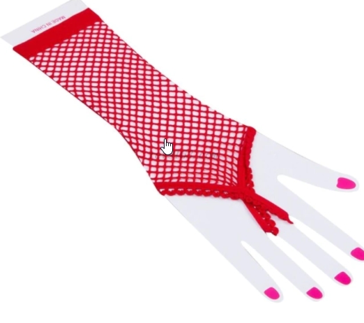 Kırmızı Renk Parmak Arası File Örgü Eldiven 26 cm