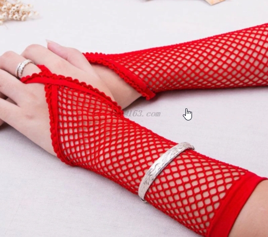 Kırmızı Renk Parmak Arası File Örgü Eldiven 26 cm