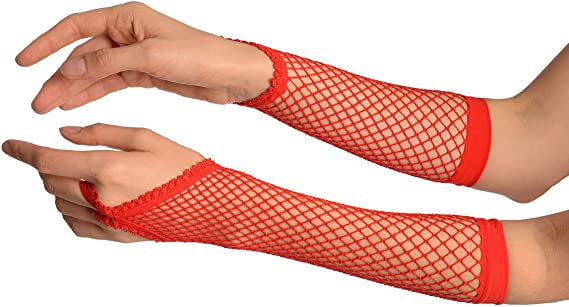 Kırmızı Renk Parmak Arası File Örgü Eldiven 26 cm