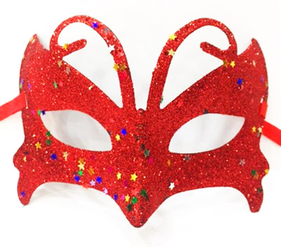 Kırmızı Renk Simli Kelebek Kostüm Partisi Maskesi 10x13 cm