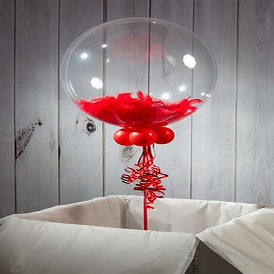 Kırmızı Tüylü Dekorasyon Şeffaf Balon 24 İnch 