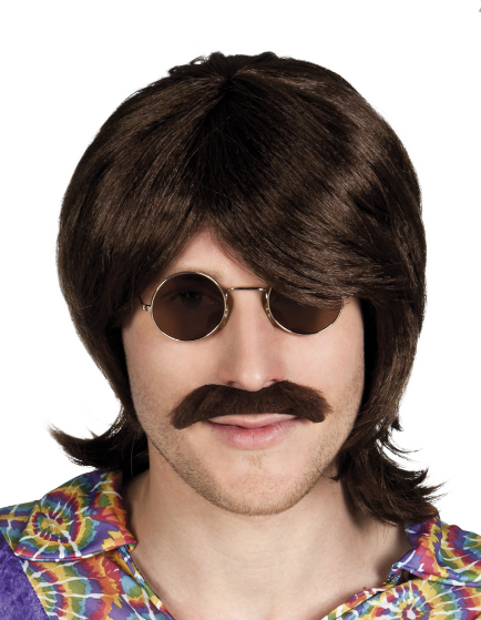 Koyu Kahve Renk Dolgulu Orta Boy Yeşilçam 70 li Yıllar Erkek Peruğu