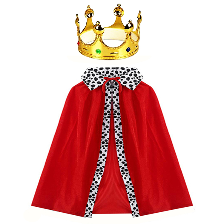 Kral Kostüm Pelerini ve Altın Renk Kral Tacı Çocuk Boy 90 cm