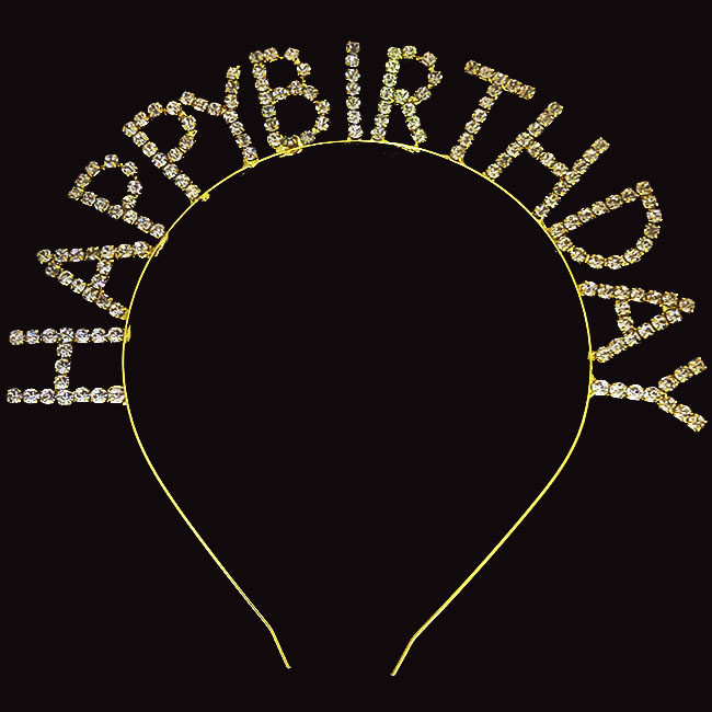 Kristal Taşlı Altın Renk Happy Birthday Doğum Günü Tacı 16x17 cm