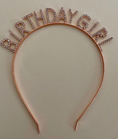 Kristal Taşlı Birthday Girl Tacı Rose Gold Renk 16x17 cm