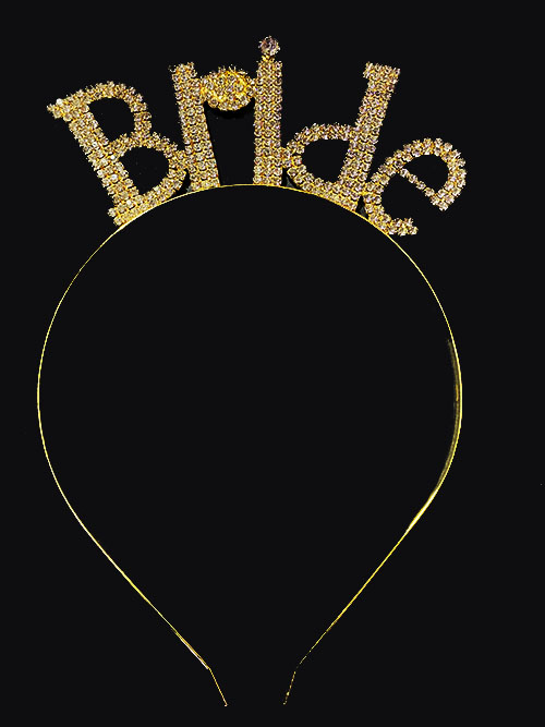 Kristal Taşlı Bride Tacı Gold Renk 18x13 cm