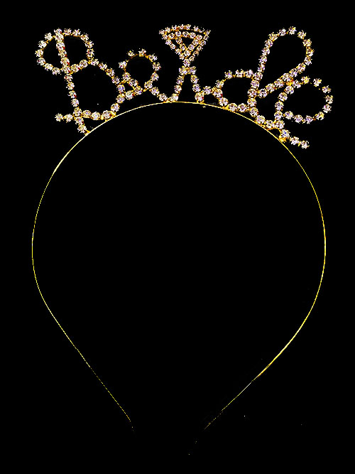 Kristal Taşlı Gold Renk Alyanslı Bride Tacı 12x17 cm