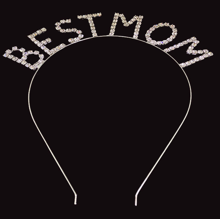 Kristal Taşlı Gümüş Renk Best Mom Tacı 16x17 cm