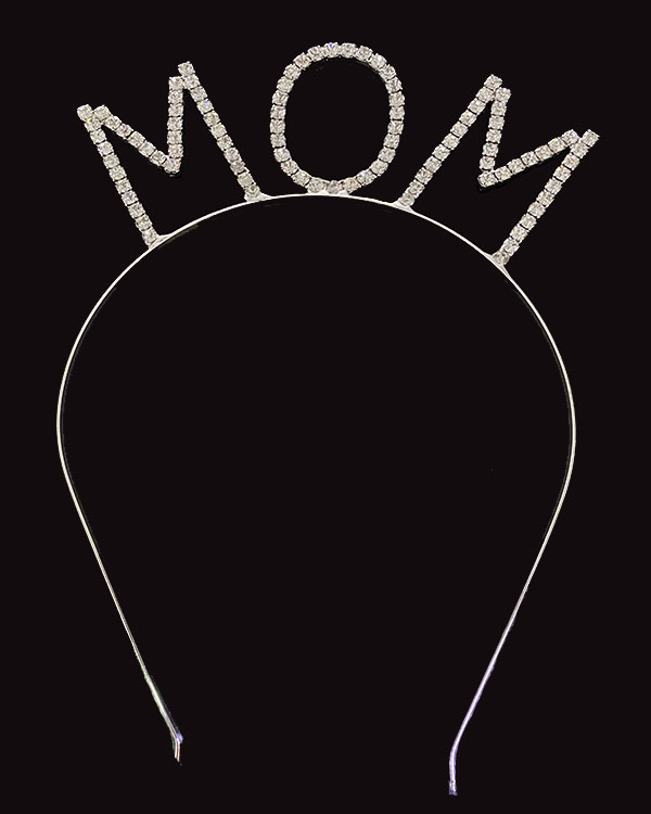 Kristal Taşlı Gümüş Renk Mom Tacı Anne Tacı 12x17 cm